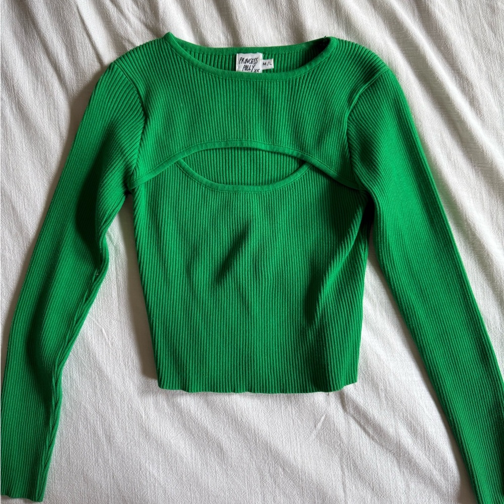 Princess Polly Green Ribbed Sweater
